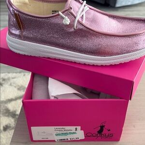 Corkys Lavender Crinkle Metallic Shoes